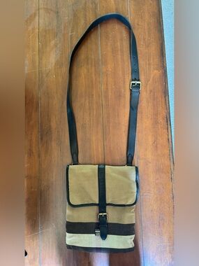 Burberry Tan Canvas Crossbody with Dark Brown Trim